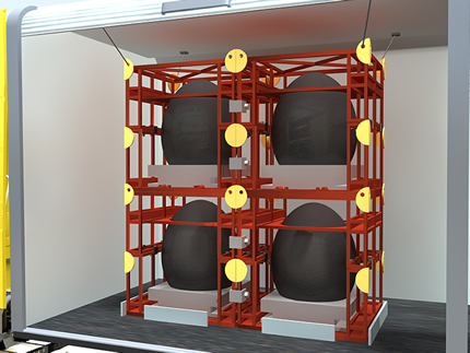 Блок из четырёх модулей, каждый из которых содержит кокон с радиоактивной жидкостью.